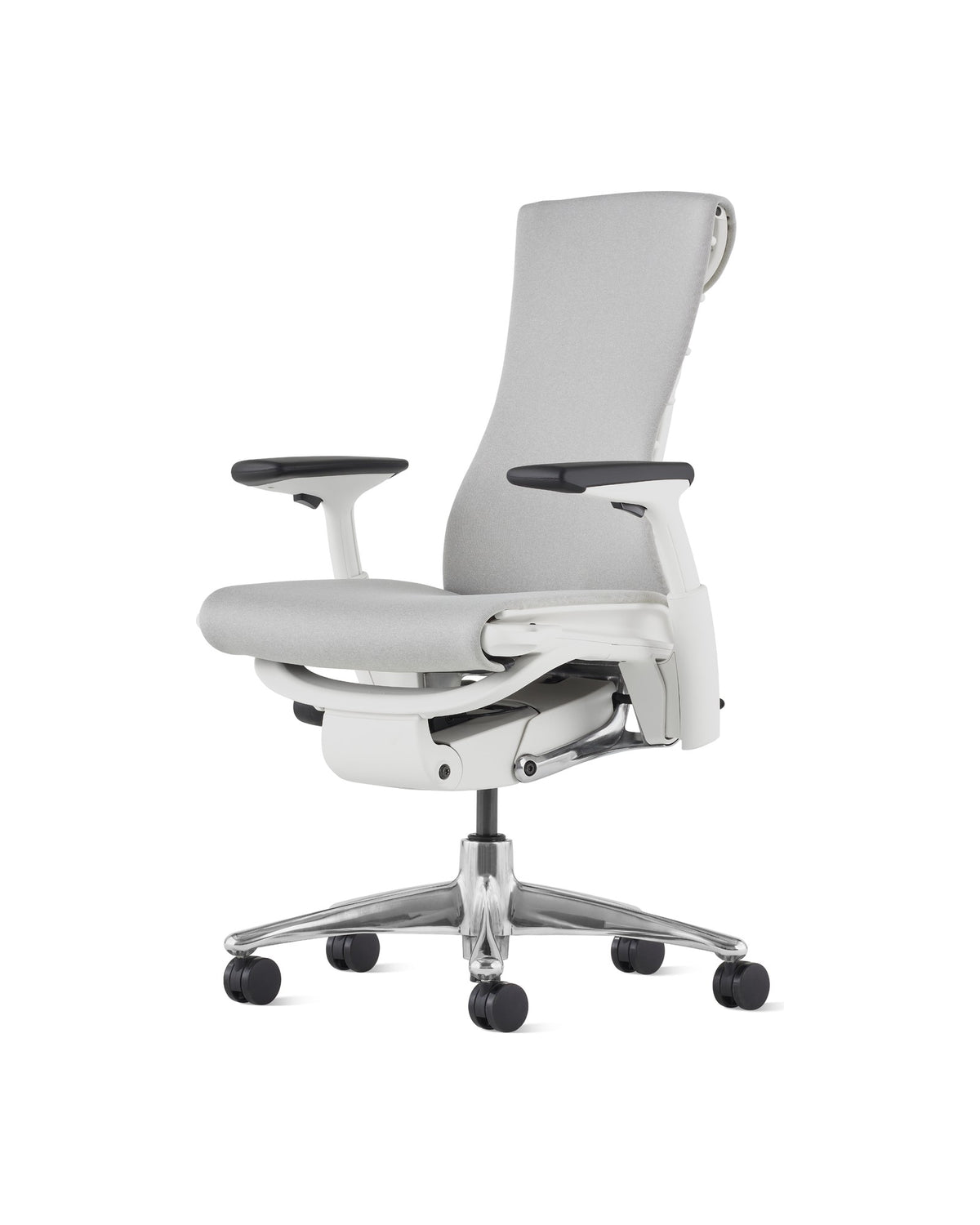 Embody i Sync Dark Mineral med Studio White-ramme og Polert aluminium-fotkryss, skrått forfra